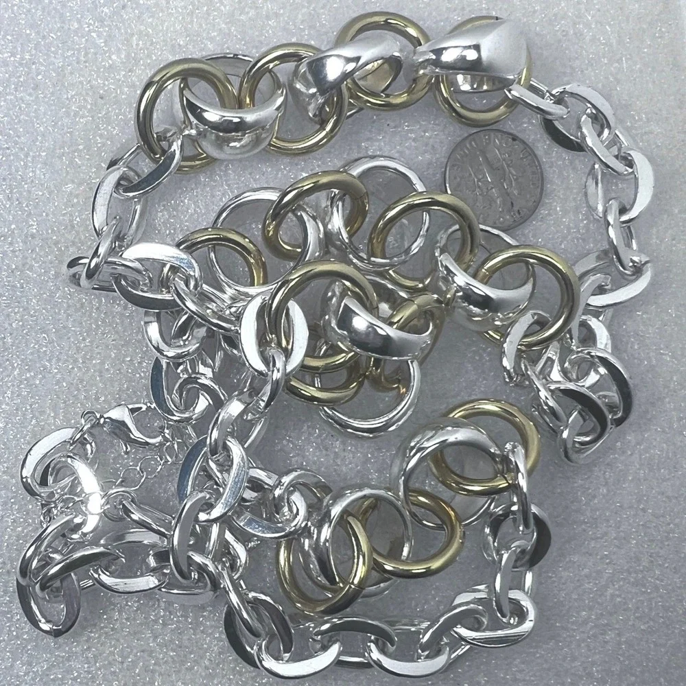 Trifari Chunky Chain Necklace‎ Cable Links Two Tone Gold Silver Tone Heavy 34